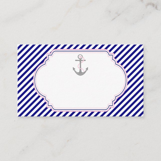 Navy, rosa Anker nautische Hochzeitsszene Platzkar Platzkarte (Vorderseite)
