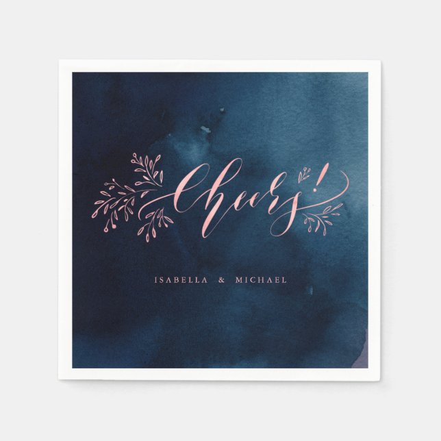 Navy rosa Kalligraphie jubelt rustikale Blumenhoch Serviette (Vorderseite)