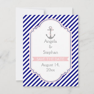 Navy, rosa nautische Hochzeit Save the Date Einladung