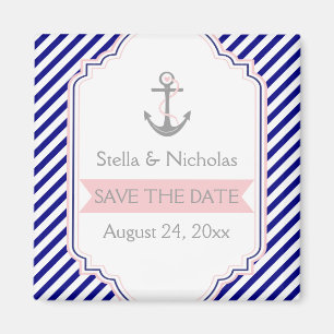 Navy, rosa nautische Hochzeit Save the Date Magnet
