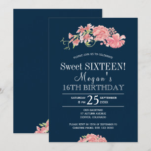 Navy rosa Wangenrot Pfingstrosen schick floral süß Einladung