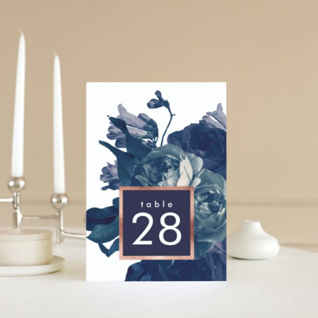 Navy Rose Gold Bouquet Hochzeit Tischnummern (Von Creator hochgeladen)