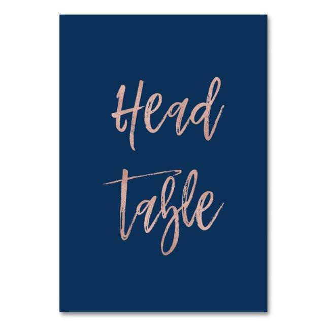 Navy & Rose Gold Chic Wedding Head Tischnummer (Vorderseite)