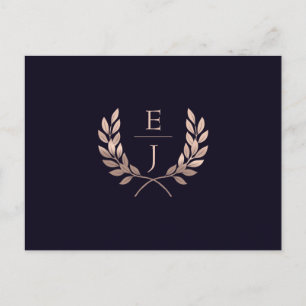 Navy Rose Gold Classic Monogram Wedding rsvp Einladungspostkarte
