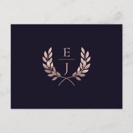 Navy Rose Gold Classic Monogram Wedding rsvp Einladungspostkarte
