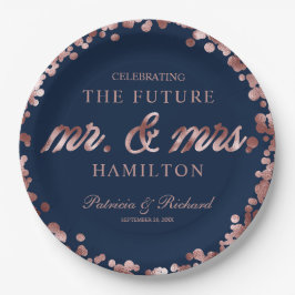 Navy Rose Gold Future Mr. und Mrs. Engagement Part Pappteller