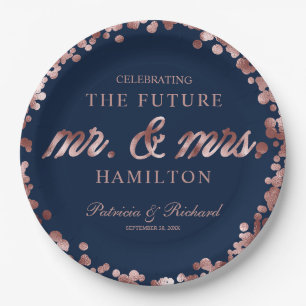 Navy Rose Gold Future Mr. und Mrs. Engagement Part Pappteller