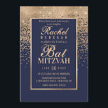 Navy Rose Gold Glitzer Confetti Foto Bat Mitzvah Einladung<br><div class="desc">Diese formale Bat Mitzvah Foto-Einladung wird durch die moderne und trendige Farbpalette inspiriert, die mit schicken und glamourösen Designstrukturen inmitten der Welt der Moderne und der Moderne eingebunden ist. Es ist elegante und hübsche Druck zeigt Imitate gedruckt funkelnd Gold Glitzer ombre Farbverlauf Konfetti mit einem goldenen Rahmen, um den Text...</div>