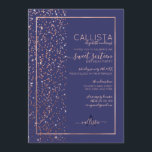 Navy Rose Gold Glitzer Confetti Side Sweet 16 Einladung<br><div class="desc">Dieses elegante und luxuriöse 16 . Geburtstag Geburtstagsfest lädt zu einem stilvollen und eleganten Event ein. Es zeigt Imitate gedruckt funkelnd Rose Gold Glitzer Konfetti auf der Seite und auf einer dünnen Rose goldrechteckigen Rand und marineblau Hintergrund. Es ist schick, glamourös, modern, einfach und schön; das beste Design für Ihre...</div>