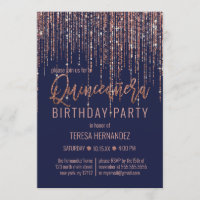 Navy Rose Gold Glitzer Fringe Vorhang Quinceañera
