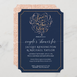 Navy Rose Gold Glitzer Script Liebe Couple Shooter Einladung