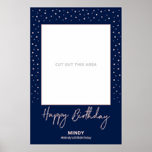 Navy & Rose Gold Happy Birthday Foto Frame Prop Poster