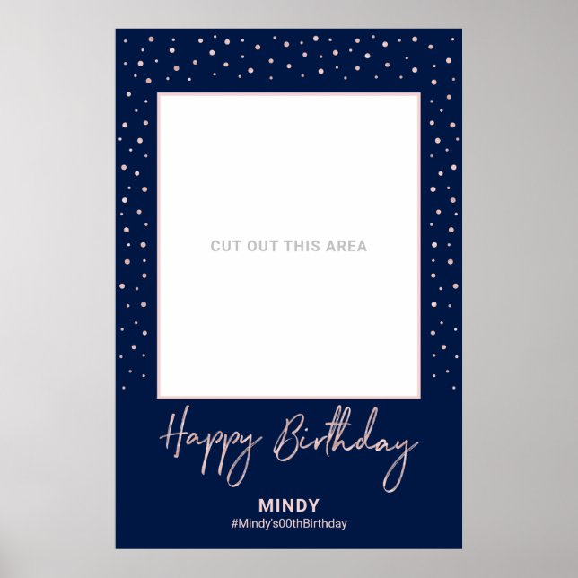 Navy & Rose Gold Happy Birthday Foto Frame Prop Poster (Vorne)