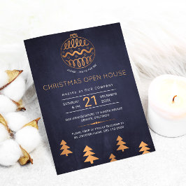 Navy Rose Gold Metallic Christmas Open House Party Feiertagskarte