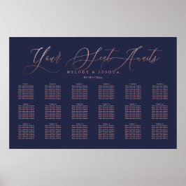 Navy+Rose Gold Moderne kalligraphische Seekarte Poster