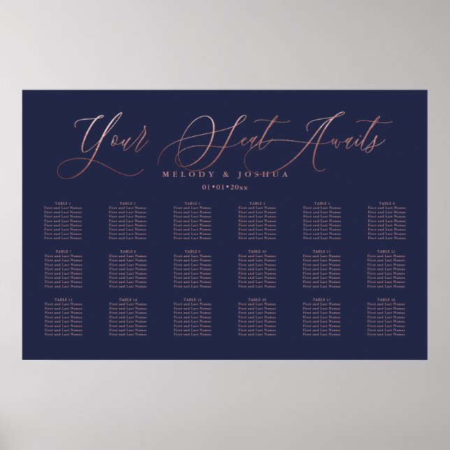 Navy+Rose Gold Moderne kalligraphische Seekarte Poster (Vorne)