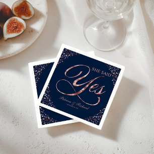Navy Rose Gold Sie hat Ja gesagt Verlobungsfeier Serviette
