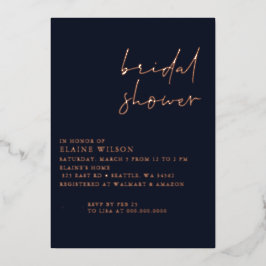 Navy Rose Gold Simple Modern Brautparty Folieneinladung