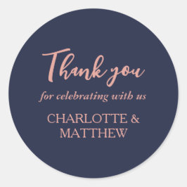 Navy & Rose Gold Wedding Classic Round Sticker