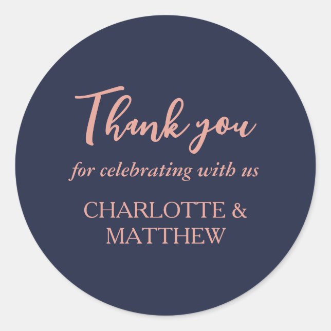 Navy & Rose Gold Wedding Classic Round Sticker (Vorderseite)