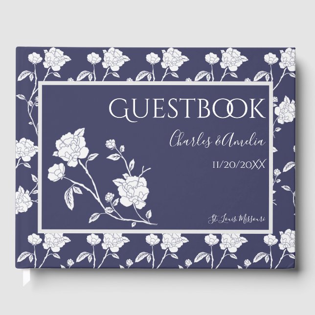 Navy Rose Wedding Guest Book Gästebuch (Vorderseite)
