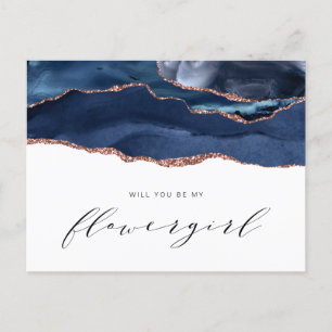 navy roségold-achat Wirst du meine Blumenmädchen s Einladungspostkarte