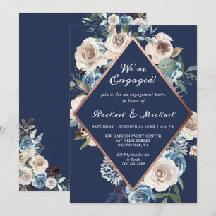 Navy-Roségold-Blumen-Verlobungseinladung Einladung