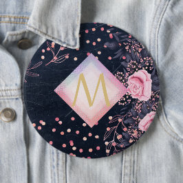 Navy Rosegold Monogram Gips Girl Floral Pink Button