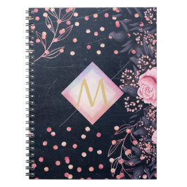 Navy Rosegold Monogram Gips Girl Floral Pink Notizblock