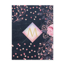 Navy Rosegold Monogram Gips Girl Floral Pink