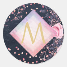 Navy Rosegold Monogram Gips Girl Floral Pink