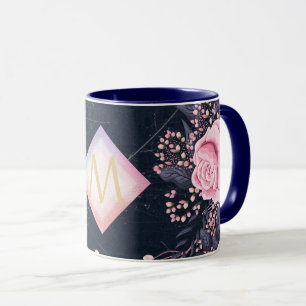 Navy Rosegold Monogram Gips Girl Floral Pink Tasse