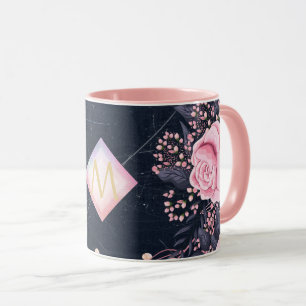 Navy Rosegold Monogram Gips Girl Floral Pink Tasse