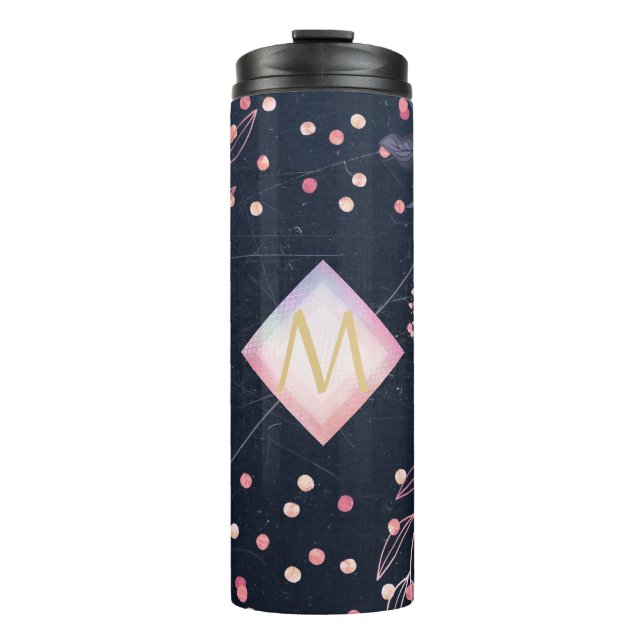 Navy Rosegold Monogram Gips Girl Floral Pink Thermosbecher (Vorderseite)
