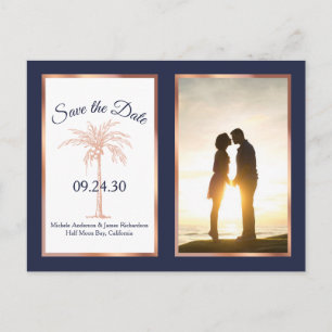 Navy-Roségold-Palm-Hochzeit-Save-the-Date-Foto Ankündigungspostkarte