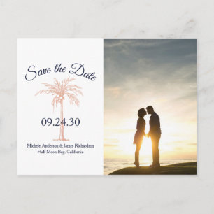 Navy-Roségold-Palmenbaum-Hochzeit-Save-Date-Foto Ankündigungspostkarte