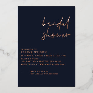 Navy Roségoldene einfache moderne Bridal Shower Folieneinladung