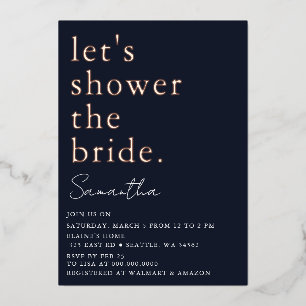 Navy Roségoldene moderne Bridal Shower Folieneinladung