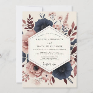 Navy-Rosenholz künstlerische Hochzeit Einladung