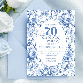 Navy Roses 70th Birthday Chic Floral Invitation Einladung