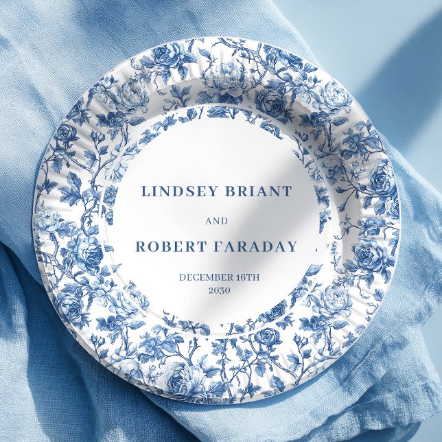 Navy Roses Vintage Wedding Paper Plates Pappteller (Navy Roses Vintage Wedding Paper Plates)