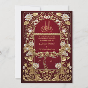 Navy Rot Antik Gold Islamische Florale Hochzeit Einladung