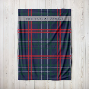 Navy Rot Grün Tartan Karo Familienname Fleecedecke