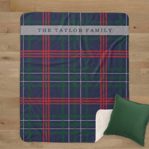 Navy Rot Grün Tartan Karo Familienname Sherpadecke