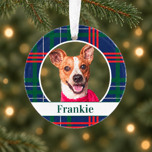 Navy Rot Grün Tartan Karo individuelles Hunde-Foto Ornament