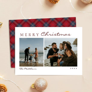 Navy-Rot-Tartan Einfache Familien-Foto-Weihnachten Feiertagskarte