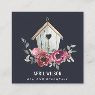 NAVY ROTE ROSE FLORAL WOOD ZUHAUSE BLEIBE BED FRÜH QUADRATISCHE VISITENKARTE