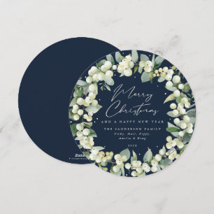 Navy Round Snowberry+Eukalyptus Weihnachtskranz Feiertagskarte