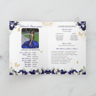 Navy Royal Blue Floral Tiara Butterfly Quinceanera Programm