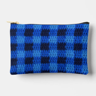 Navy Royal Blue Shades Kariert Artisan Crochet Pri Zubehörtasche